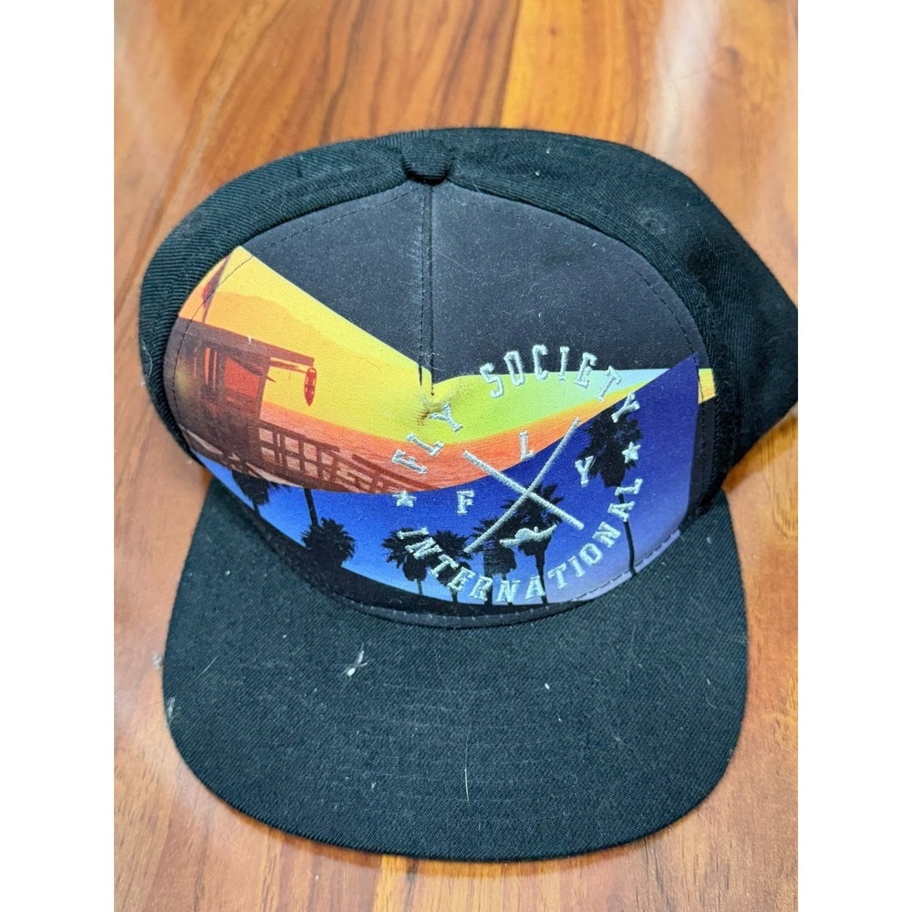 Vintage Hat Cap Snap Back Adult Fly Society Beach Black Y2K Mens